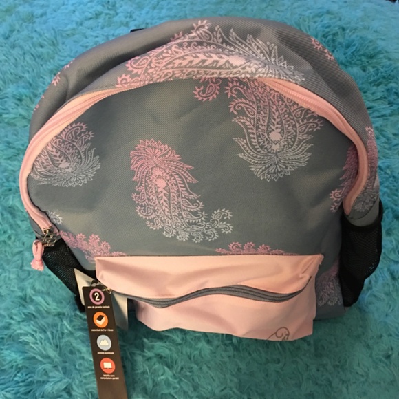 Ivory Ella Pink & Gray Paisley Backback Bag, for Books, Laptop, Water, Nwt - Picture 5 of 14